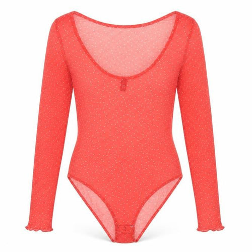 Nobody's Child Womens Red Polka Dot Polyester Bodysuit One-Piece Size 12 Snap - Sheer