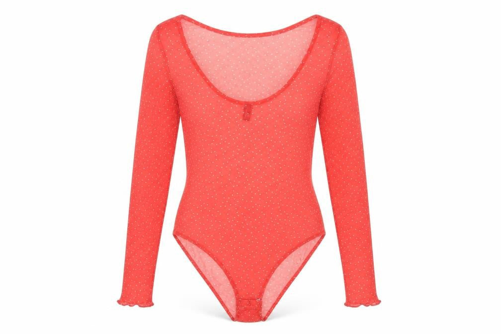 Nobody's Child Womens Red Polka Dot Polyester Bodysuit One-Piece Size 12 Snap - Sheer