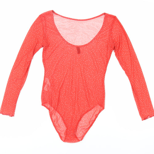 Nobody's Child Womens Red Polka Dot Polyester Bodysuit One-Piece Size 12 Snap - Sheer