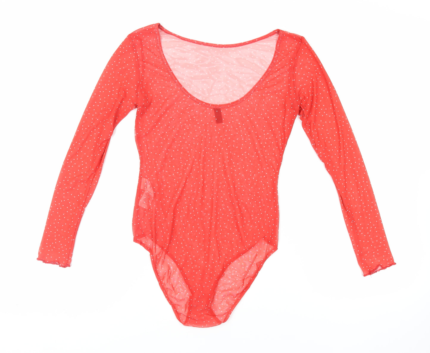 Nobody's Child Womens Red Polka Dot Polyester Bodysuit One-Piece Size 12 Snap - Sheer