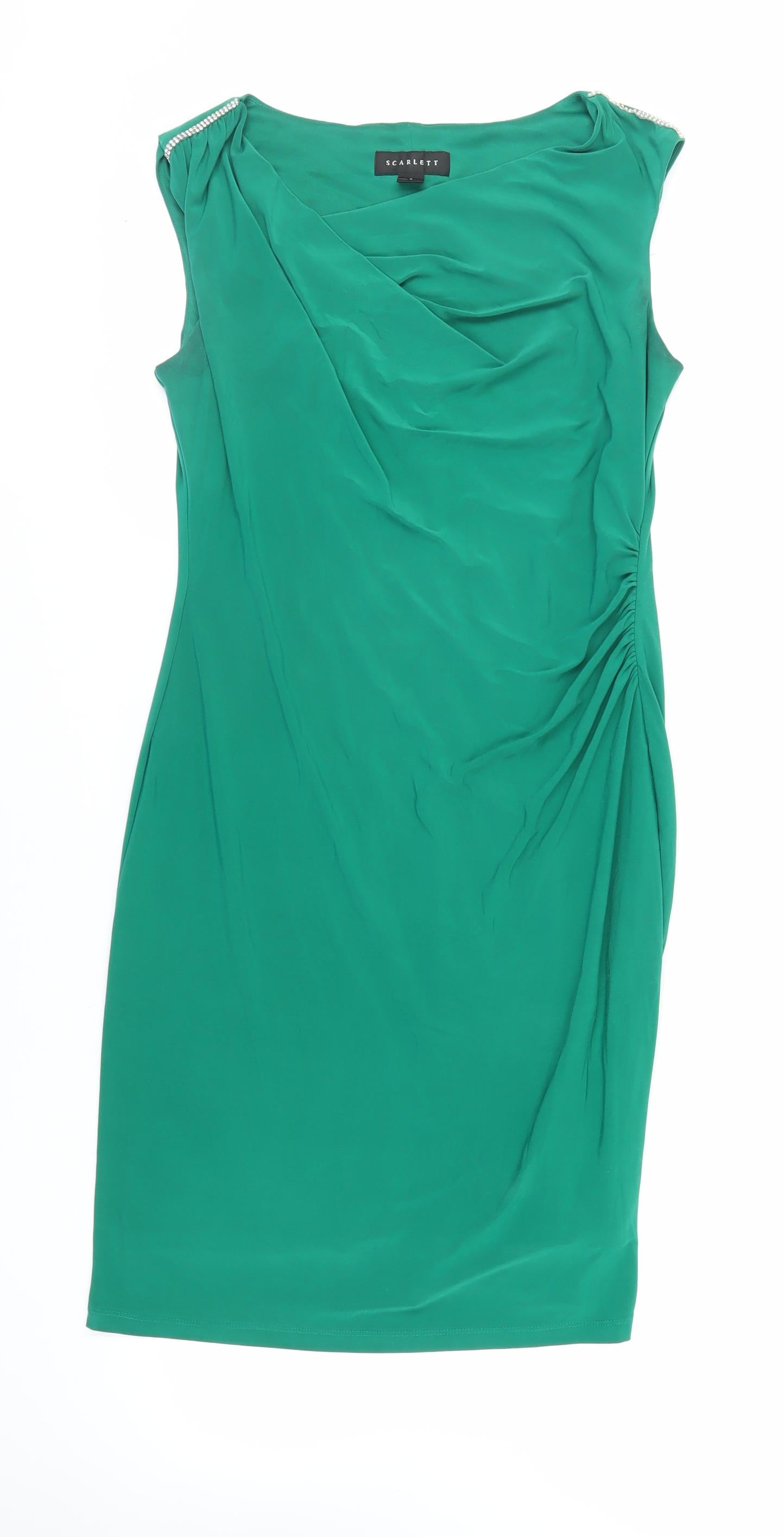 Scarlett Womens Green Polyester Pencil Dress Size 10 Cowl Neck Pullover - Ruched