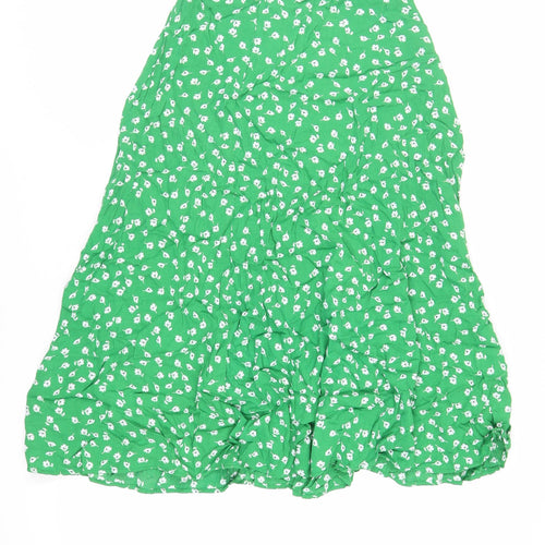 H&M Womens Green Floral Viscose A-Line Skirt Size 10 Zip