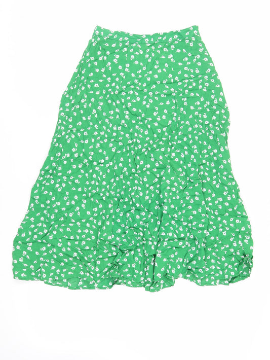 H&M Womens Green Floral Viscose A-Line Skirt Size 10 Zip