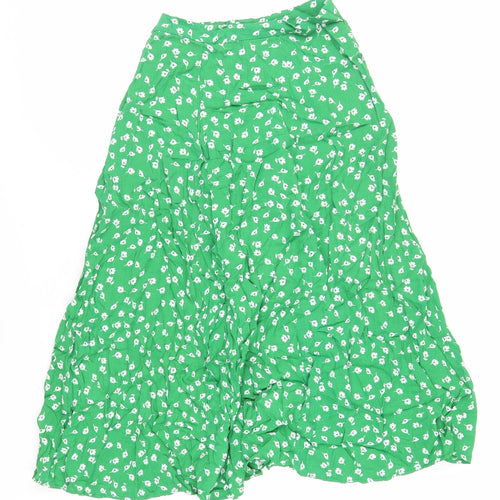 H&M Womens Green Floral Viscose A-Line Skirt Size 10 Zip