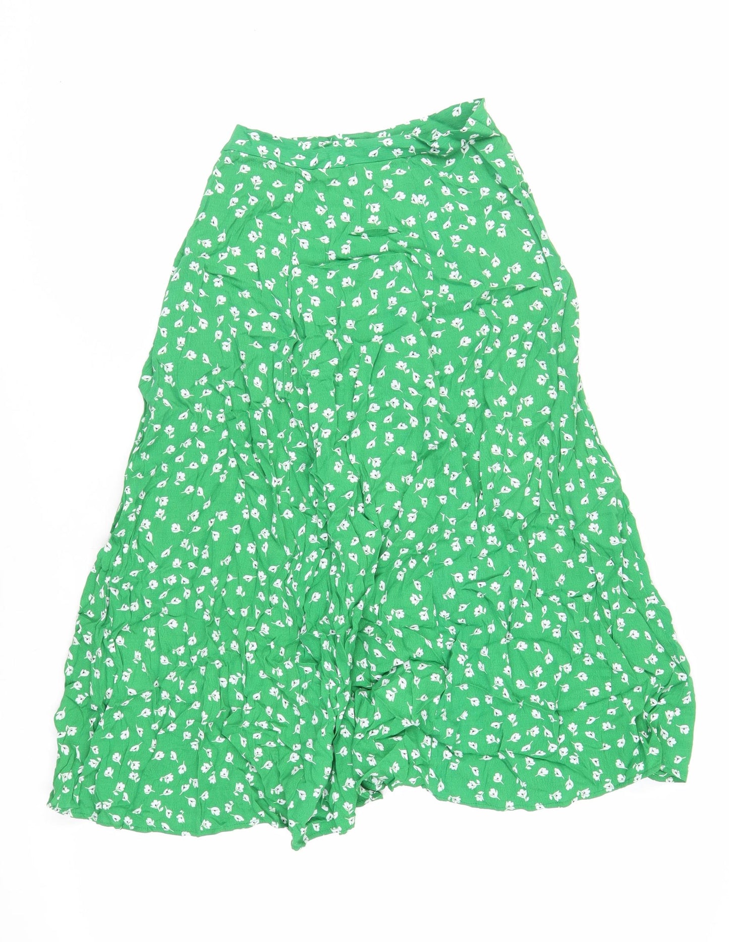 H&M Womens Green Floral Viscose A-Line Skirt Size 10 Zip