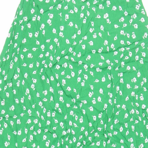 H&M Womens Green Floral Viscose A-Line Skirt Size 10 Zip