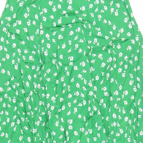 H&M Womens Green Floral Viscose A-Line Skirt Size 10 Zip