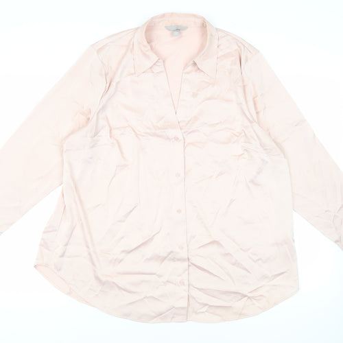 H&M Womens Pink Polyester Basic Button-Up Size XL Collared