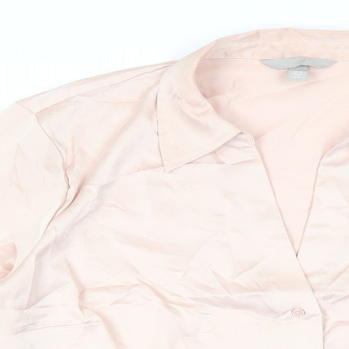 H&M Womens Pink Polyester Basic Button-Up Size XL Collared