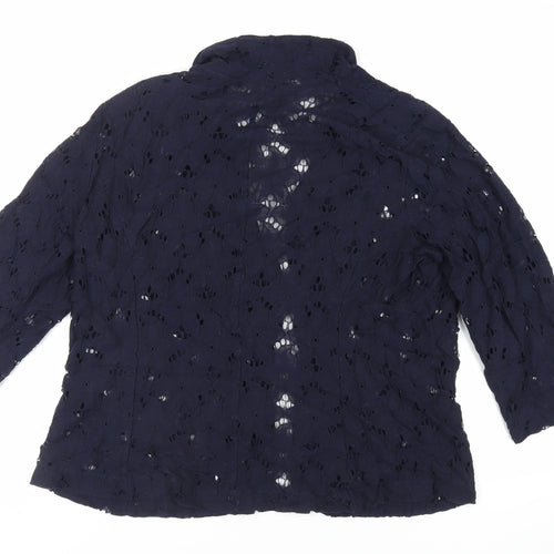 Roman Womens Blue Cotton Kimono Blouse Size 18 Collared - Open