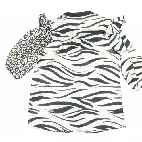 Kaleidoscope Womens Black Animal Print Polyester Basic Button-Up Size 10 V-Neck
