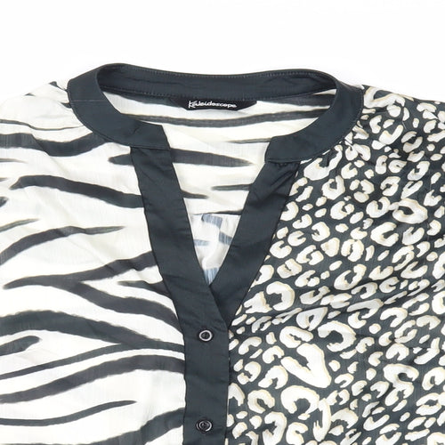 Kaleidoscope Womens Black Animal Print Polyester Basic Button-Up Size 10 V-Neck
