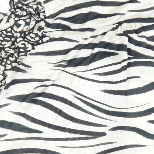 Kaleidoscope Womens Black Animal Print Polyester Basic Button-Up Size 10 V-Neck