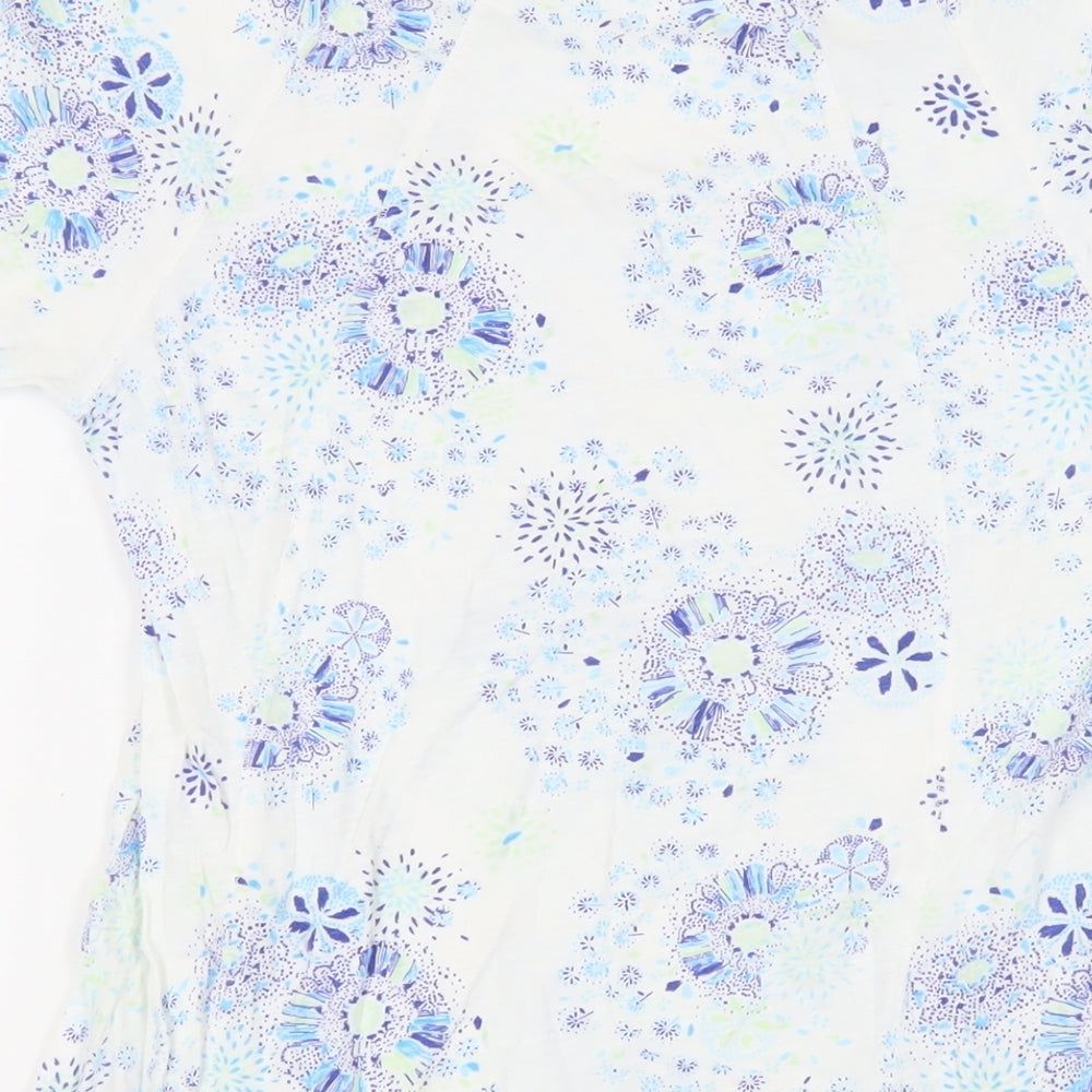 Marks and Spencer Womens Blue Floral Cotton Basic T-Shirt Size 8 Boat Neck - Ruffle