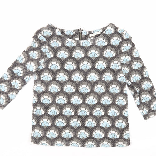 White Stuff Womens Grey Geometric Cotton Basic Blouse Size 8 Boat Neck