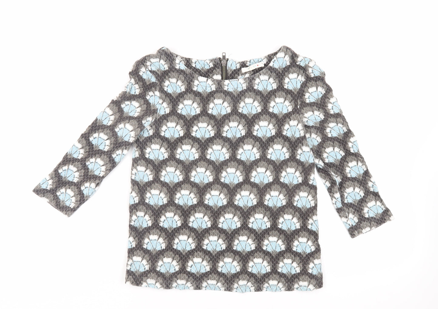 White Stuff Womens Grey Geometric Cotton Basic Blouse Size 8 Boat Neck