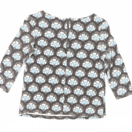 White Stuff Womens Grey Geometric Cotton Basic Blouse Size 8 Boat Neck