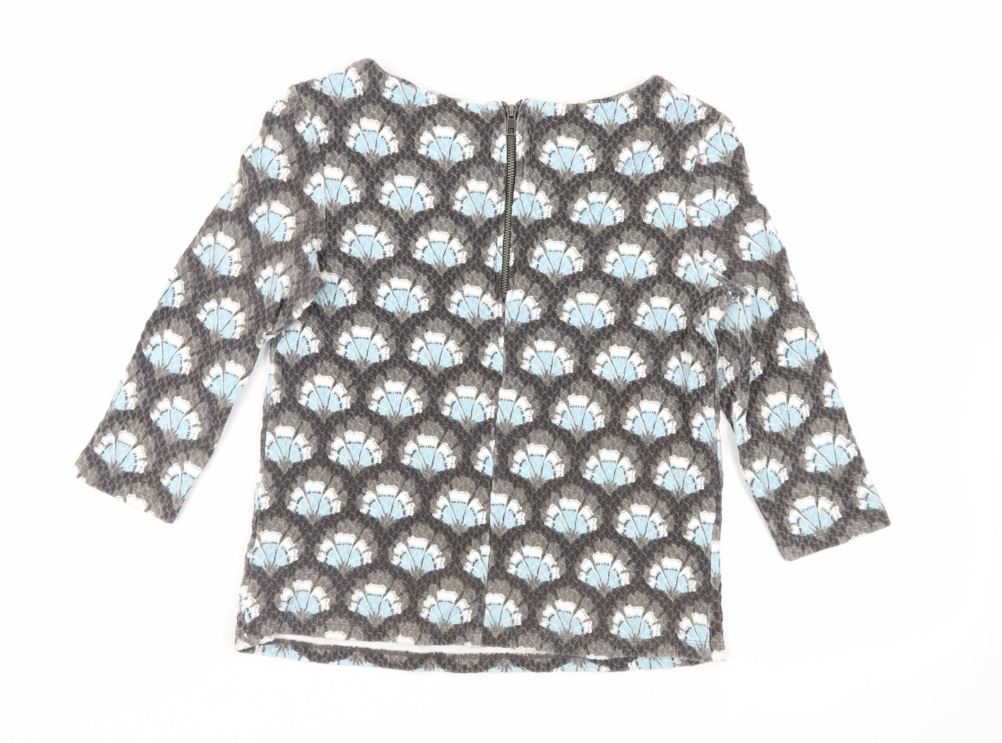 White Stuff Womens Grey Geometric Cotton Basic Blouse Size 8 Boat Neck