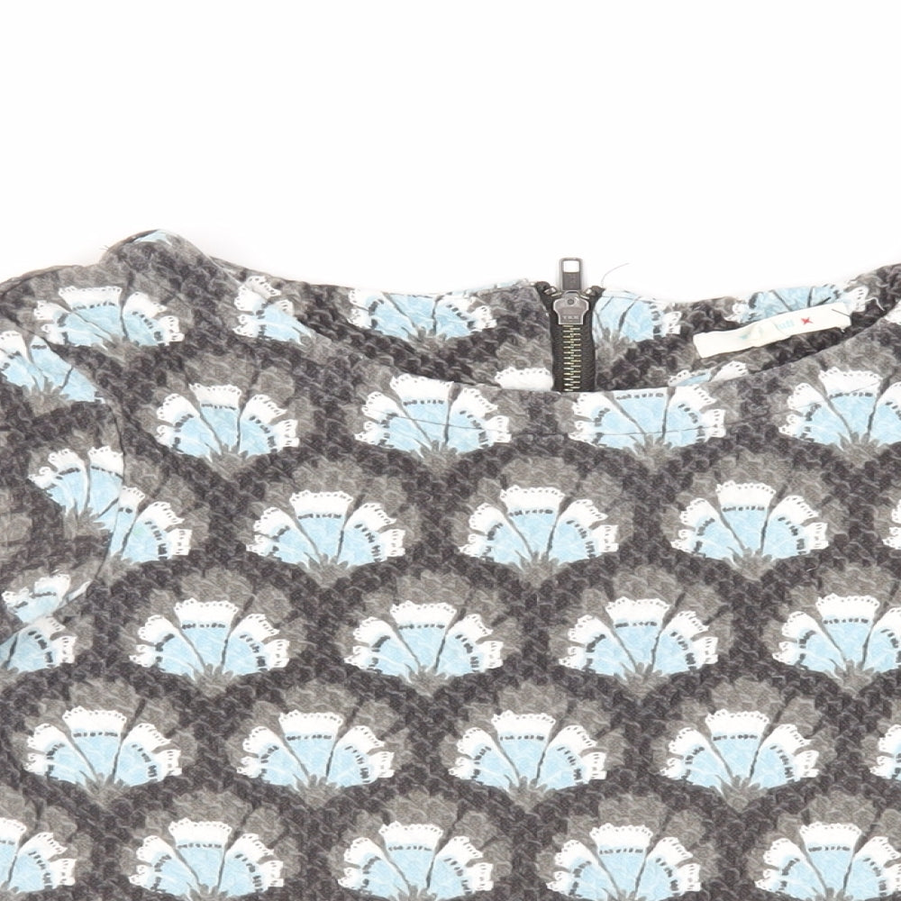 White Stuff Womens Grey Geometric Cotton Basic Blouse Size 8 Boat Neck