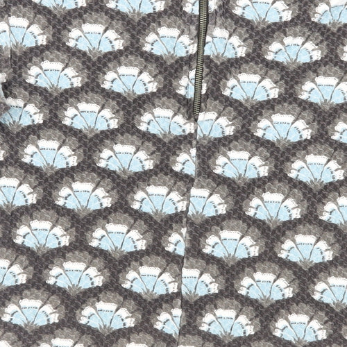 White Stuff Womens Grey Geometric Cotton Basic Blouse Size 8 Boat Neck