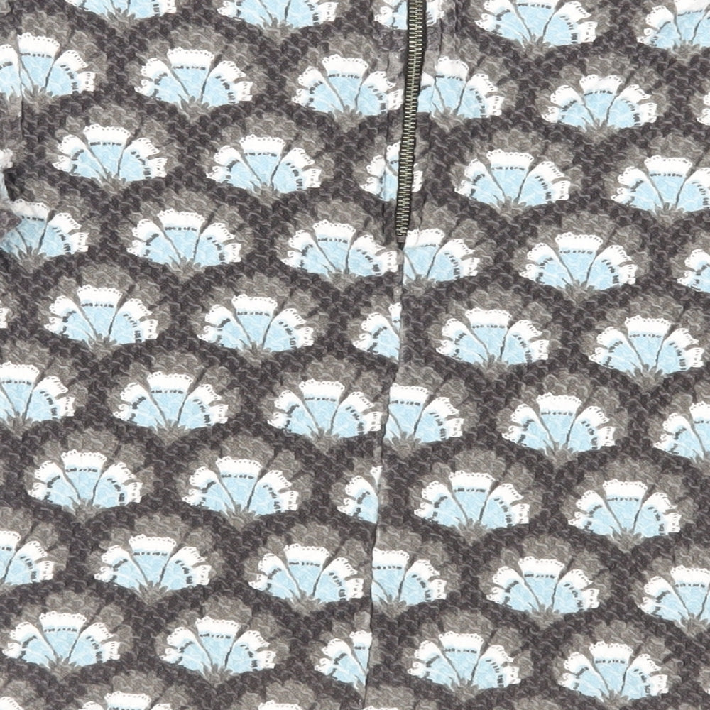 White Stuff Womens Grey Geometric Cotton Basic Blouse Size 8 Boat Neck