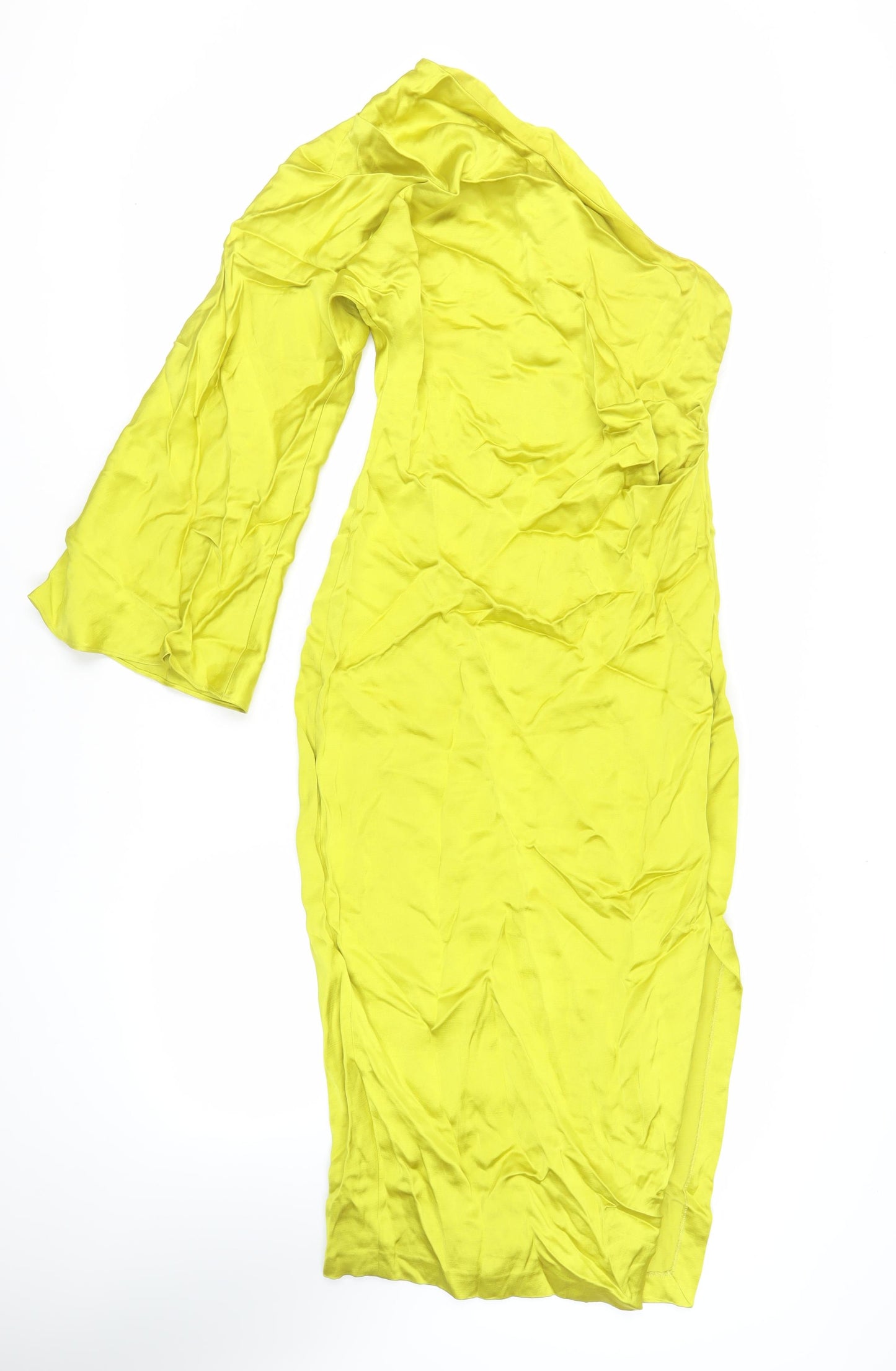 Zara Womens Green Viscose Sheath Size L One Shoulder Zip - Side Slit