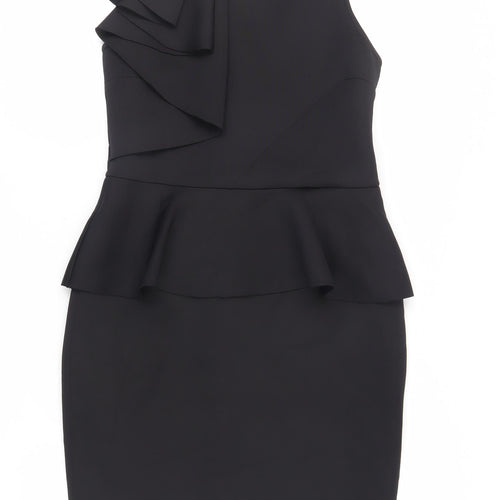 River Island Womens Black Polyester Pencil Dress Size 14 Mock Neck Zip - Peplum