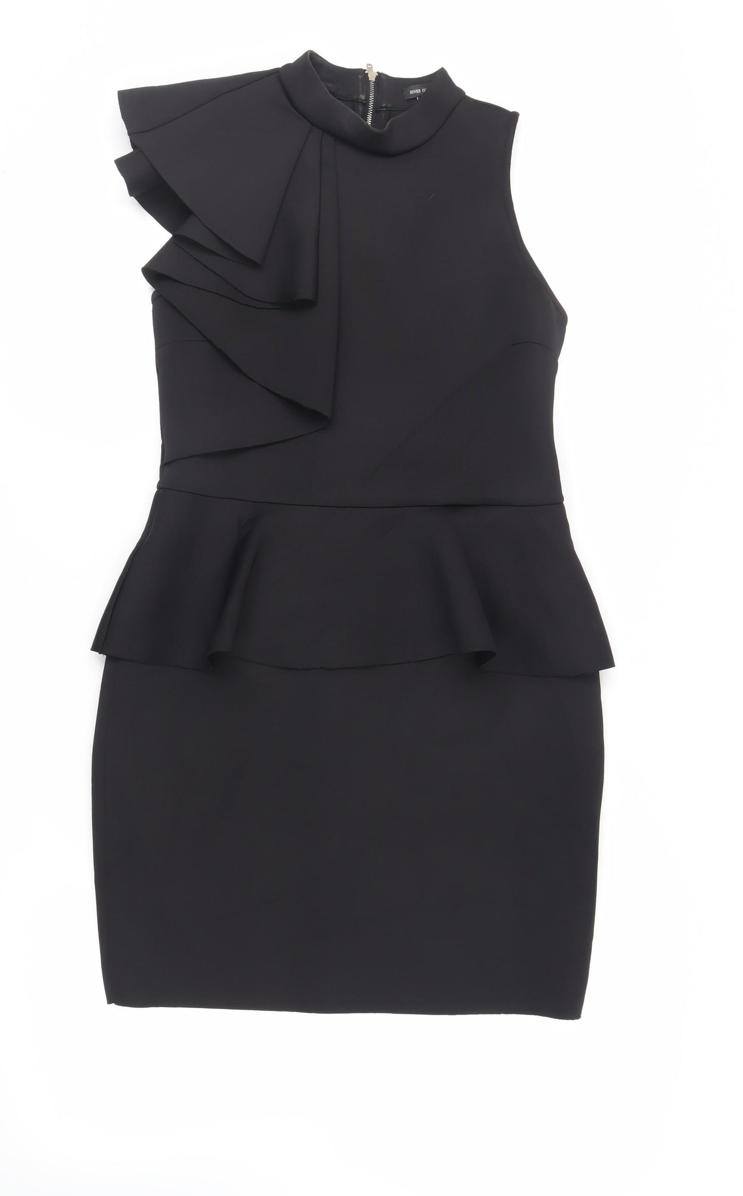 River Island Womens Black Polyester Pencil Dress Size 14 Mock Neck Zip - Peplum