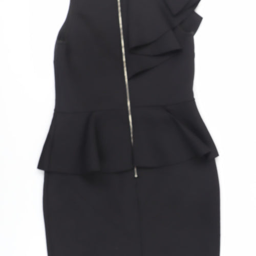 River Island Womens Black Polyester Pencil Dress Size 14 Mock Neck Zip - Peplum