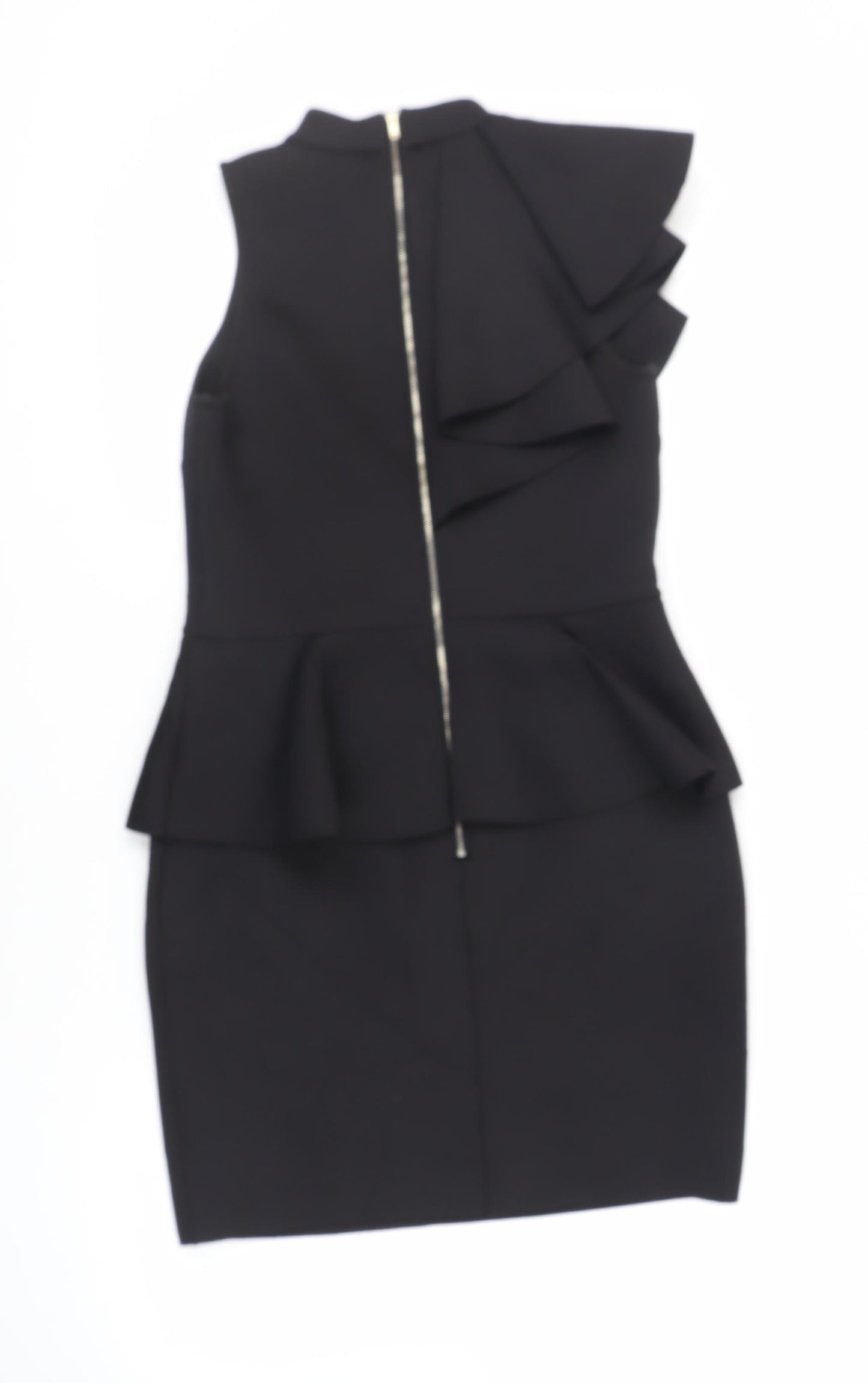 River Island Womens Black Polyester Pencil Dress Size 14 Mock Neck Zip - Peplum