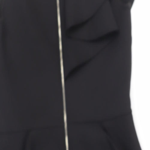 River Island Womens Black Polyester Pencil Dress Size 14 Mock Neck Zip - Peplum