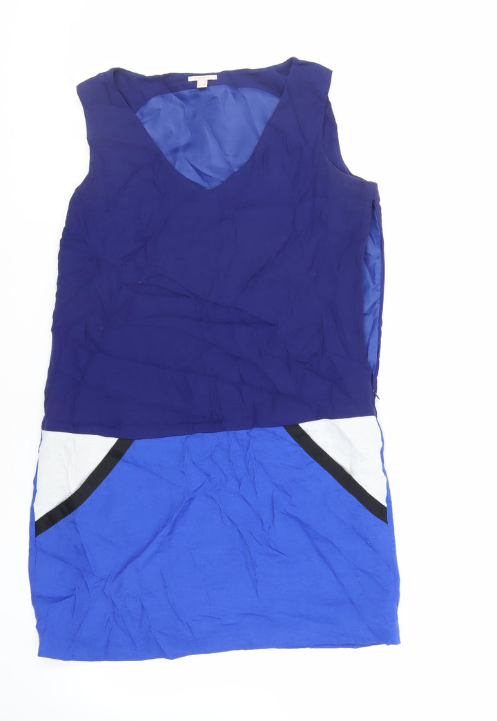 Esprit Womens Blue Colourblock Viscose Shift Size 24 V-Neck Zip