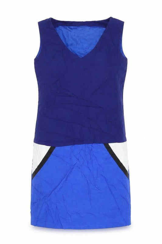 Front view of ESPRIT women’s blue colourblock viscose shift, size UK 24, v-neck zip