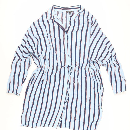 Topshop Womens Blue Striped Viscose Shirt Dress Size 10 Collared