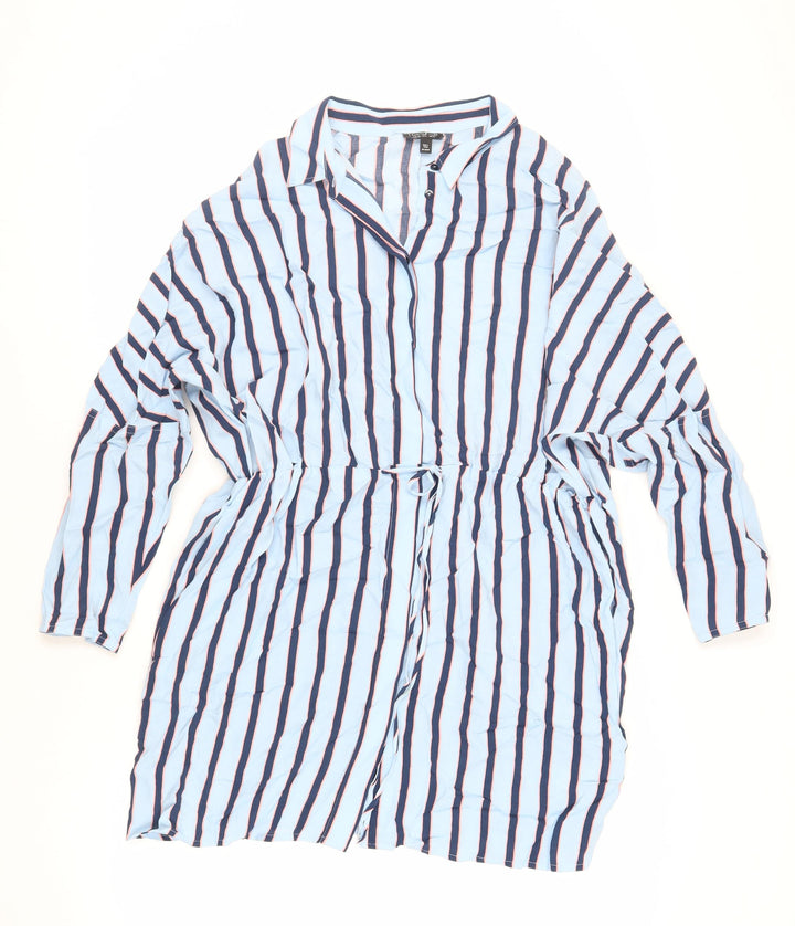 Topshop Womens Blue Striped Viscose Shirt Dress Size 10 Collared