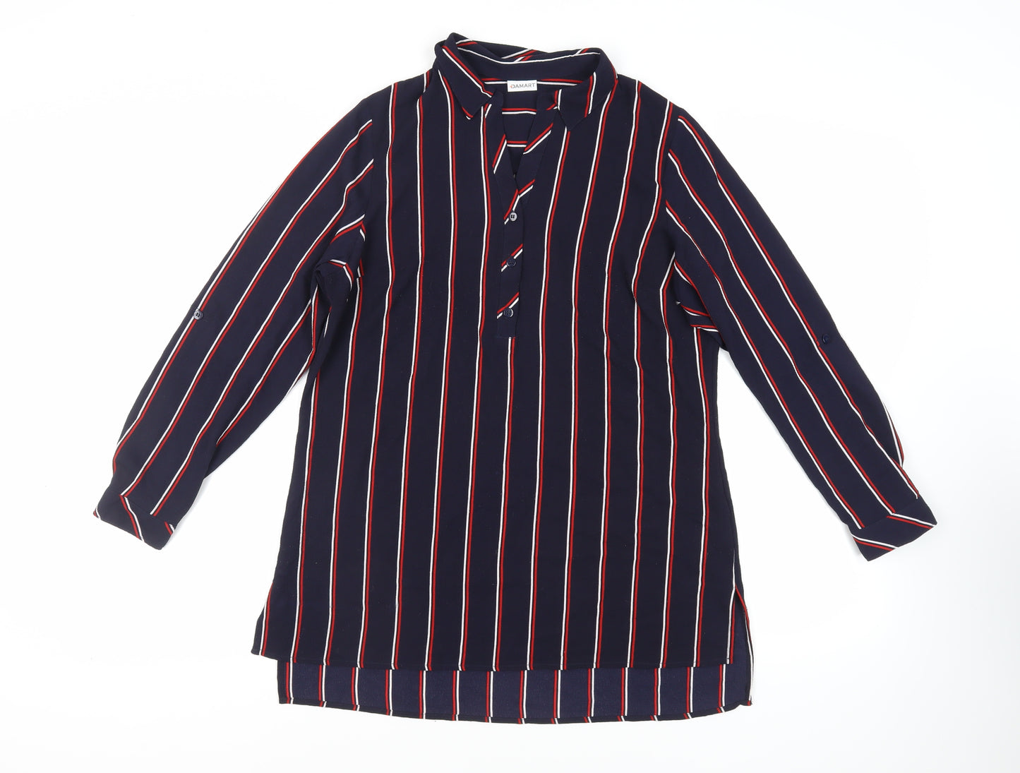 Damart Womens Blue Striped Polyester Tunic Blouse Size 14 Collared
