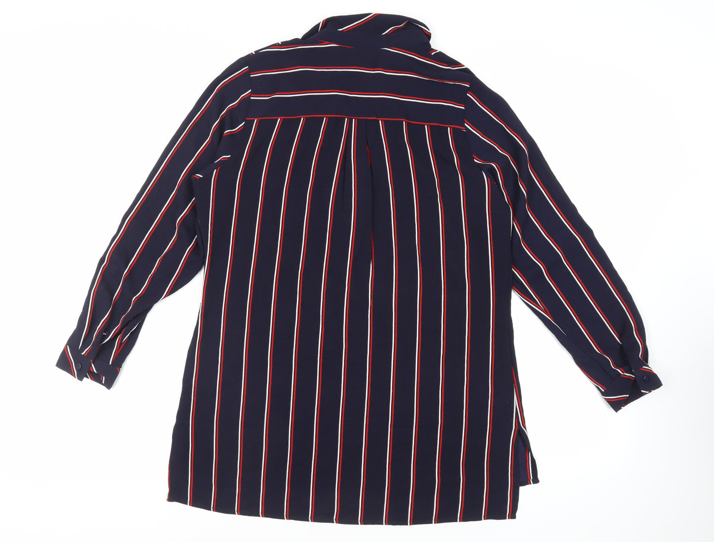 Damart Womens Blue Striped Polyester Tunic Blouse Size 14 Collared