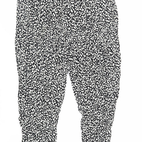 New Look Womens Black Animal Print Viscose Jogger Trousers Size 8 L27 in Regular Drawstring - Elasticated Waist