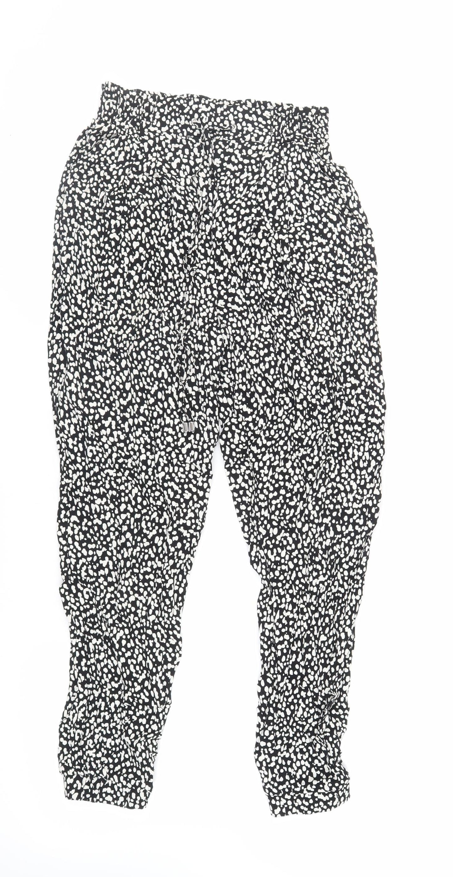 New Look Womens Black Animal Print Viscose Jogger Trousers Size 8 L27 in Regular Drawstring - Elasticated Waist