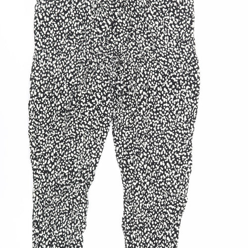 New Look Womens Black Animal Print Viscose Jogger Trousers Size 8 L27 in Regular Drawstring - Elasticated Waist