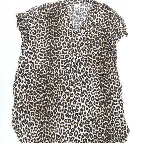H&M Womens Brown Animal Print Viscose T-Shirt Dress Size M V-Neck Pullover