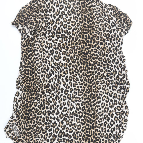 H&M Womens Brown Animal Print Viscose T-Shirt Dress Size M V-Neck Pullover