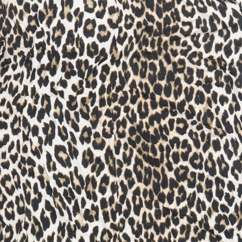 H&M Womens Brown Animal Print Viscose T-Shirt Dress Size M V-Neck Pullover