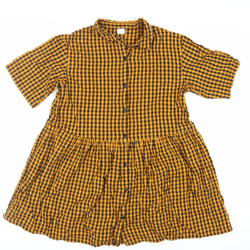 NEXT Girls Orange Gingham Cotton Shirt Dress Size 10 Years Collared Button