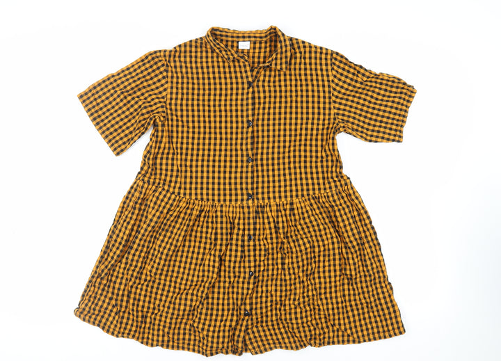 NEXT Girls Orange Gingham Cotton Shirt Dress Size 10 Years Collared Button