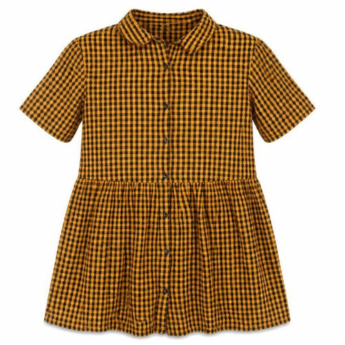 NEXT Girls Orange Gingham Cotton Shirt Dress Size 10 Years Collared Button