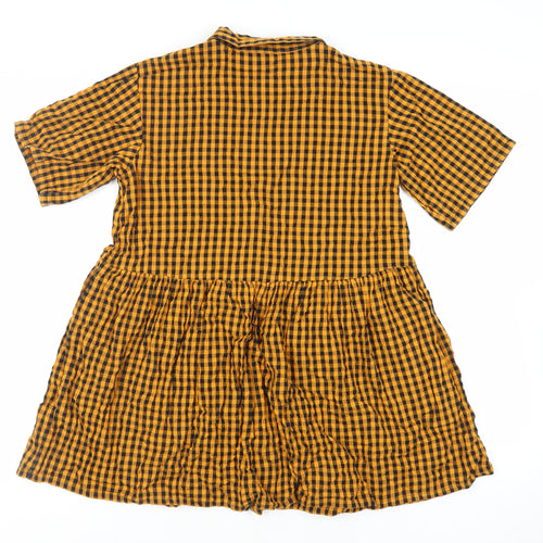 NEXT Girls Orange Gingham Cotton Shirt Dress Size 10 Years Collared Button