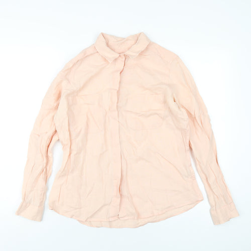 Marks and Spencer Womens Pink Linen Basic Button-Up Size 12 Collared
