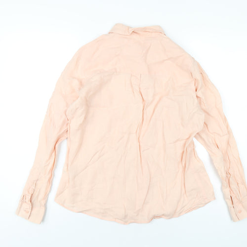 Marks and Spencer Womens Pink Linen Basic Button-Up Size 12 Collared