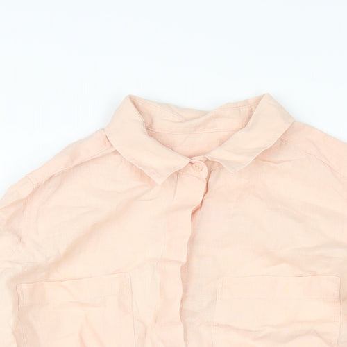Marks and Spencer Womens Pink Linen Basic Button-Up Size 12 Collared